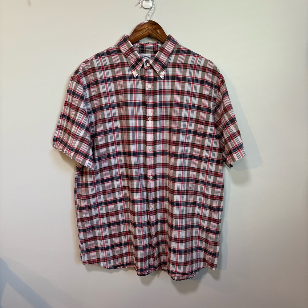 Brooks Brothers Plaid Short Sleeve Button Down Shirt Men’s XL Cotton